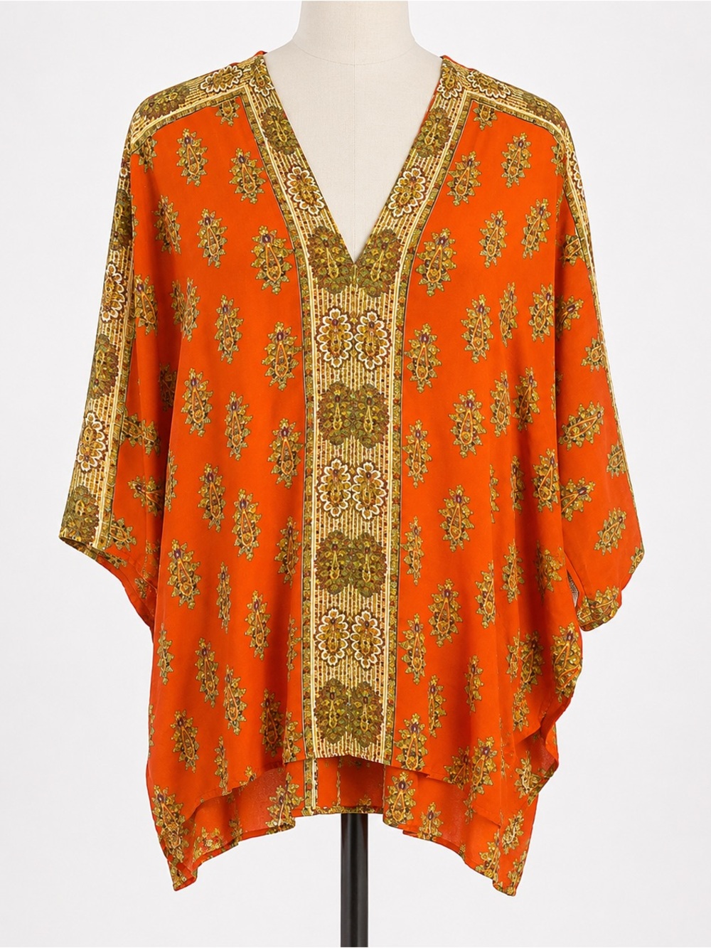 Rose & Olive Orange and Gold Printed Kimono Top